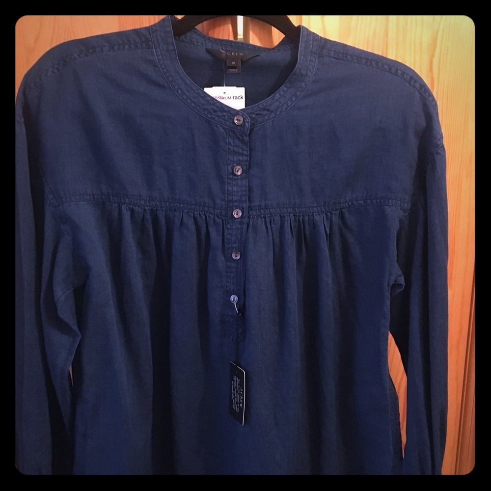 NWT J. Crew indigo gathered top